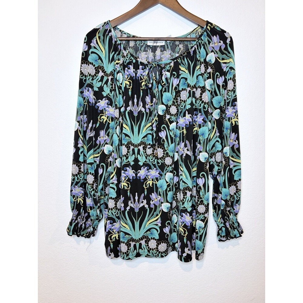 Susan Graver Floral Black Blue Women’s Top Blouse Plus Size 2X